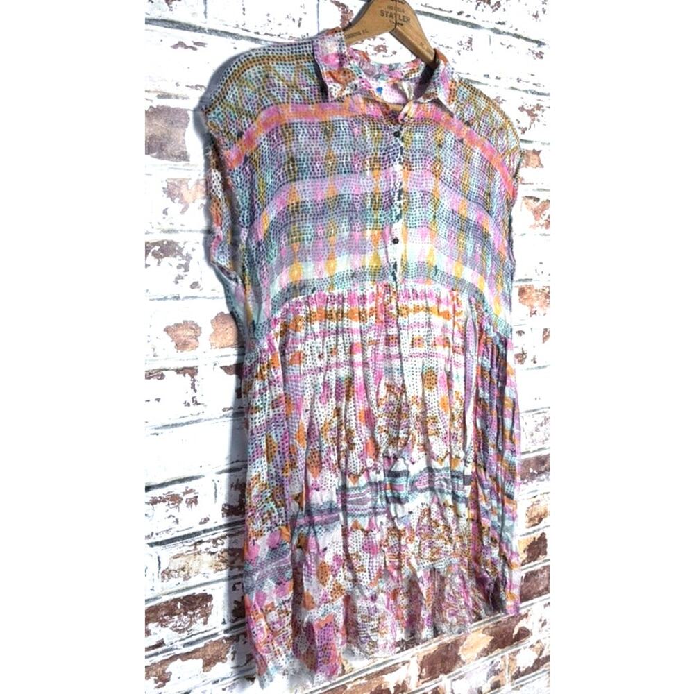 Free People FP One Zella Oversized Flowing Sheer Printed Distressed Hem Dress - Picture 5 of 13